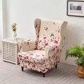 Floral stretch wingback chair cover with beige background and pink flowers for home decor - Peach Blossom