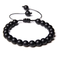 Handgefertigtes Tigerauge-Armband mit matten schwarzen Perlen und verstellbarem Band - Mattiert