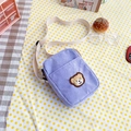 Cute purple corduroy messenger bag with bear embroidery and adjustable strap - Purple