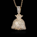 Goldfarbene Geldbeutel-Halskette mit Zirkonia-Steinen und gedrehter Kette für Herren - 24-Zoll-Seilkette / Gold