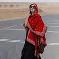 Poncho à capuche style ethnique rouge avec motifs blancs et franges pour voyage - LM315 Ciel Étoilé - Rouge