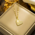 Golden titanium heart necklace with white opal stone and pavé diamonds for women - Micro Pave Cat Eye Heart Necklace Gold (573)