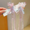 Pink and purple flower hair clips with long gradient tassels and pearls for girls - Huajian Pink Tassel