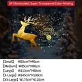 Golden geometric reindeer Christmas window sticker with sizing chart and festive gold text - Small [55*40CM]