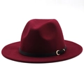 Detail of wine red fedora hat featuring a black leather belt with a golden metal buckle - M (56-58cm) / Burgundy