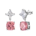 S925 sterling silver drop earrings with pink star-shaped and clear cushion-cut zircon - Lze36-p