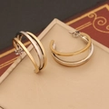 Detail view of two-tone gold and silver C-shaped geometric hoop earrings for women - C-Shaped Triple-Layer Style (6#)