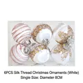 Set of 6 white silk thread Christmas balls with gold sequins and 8cm diameter size - 6-piece White Christmas Ball Made Of Silk Thread