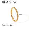 Slim 2mm golden stainless steel twisted ring with round clear crystals, weight 1.2g - US 6 / Gold Polished Row Diamond Style (NB-R24110)