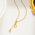 Elegant 18K rose gold plated titanium necklace featuring a crystal gourd pendant - Gourd Style (8897) / Gold