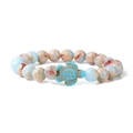 Natural sea turtle beaded bracelet with blue and beige ocean stones for beach style - Shoushan Stone