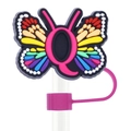 Rainbow butterfly straw topper with pink letter Q detail for 10mm drinking straws - Letter Q