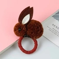 Cute brown plush bunny hair tie with red elastic band for girls hair accessories - Rabbit Hair Tie / Brown