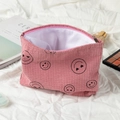 Trousse à maquillage en velours côtelé rose avec motif sourire et fermeture éclair - Grand / Grande Trousse à Maquillage Rose Yeux en Cœur