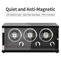 Three-slot carbon fiber watch winder with LED lights and transparent display window - 3 Slots / Carbon Fiber Top & Black PU