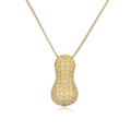 Gold plated peanut pendant necklace featuring micro-set sparkling crystals on box chain - Letter I