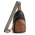 Retro multi-compartment crossbody chest bag for women with geometric jacquard strap - Black/Brown