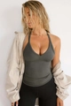 Slim fit deep V-neck ribbed tank top for women in dark grey-green color - XS / Grey Green