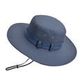 Gray-blue wide brim sun hat with light blue decorative band and adjustable wind cord - Navy Blue