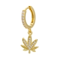 Gold leaf drop earrings with white pavé zircon stones on a clean white background - Gold Leaves