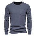 Graublaues Waffelstrick-Langarmshirt für Herren mit Rundhalsausschnitt und Tasche - S / Dunkelgrau