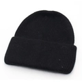 Winter warm black knit bucket hat with wool texture and folded brim for cold weather - One Size / Black