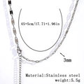 Silver stainless steel 3mm flat link necklace with 45+5cm length and lobster clasp - 3.0mm Paperclip Chain - Silver