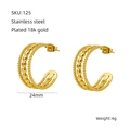 Dettaglio orecchini a cerchio stella 24mm in acciaio inossidabile placcato oro 18k - Stile a C Minimalista (ZE125G)