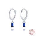 Detail of S925 sterling silver hoop earrings with rectangular blue zircon stones - White Gold Color-Blue Zirconia