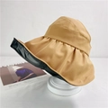Detail showing khaki sun hat fabric texture and wide black sun-protective brim design - M (56-58cm) / Light Coffee