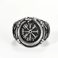 Silberner Wikinger-Ouroboros-Ring mit Vegvisir-Kompass aus antikem Edelstahl - Stahlfarbenpolieren 10204 / Größe 7