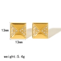 French vintage 18K gold plated square geometric earrings with zircon crystals - Square Geometric Style (TE6536) / Gold