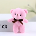 Pink plush teddy bear keychain with brown Love You ribbon and metal chain attachment - Pink
