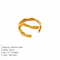 Eleganter französischer offener Ring aus 18K vergoldetem Edelstahl mit Wellendesign - US 7 / Stromlinienförmiger Lava-Stil (TR18921) / 18K-Gold