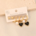 Lot de 3 paires de boucles d'oreilles en acier doré avec perles et cœurs - Style 9 Coeur Perle