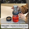 1100ML large glass tea cup with Hepburn Black handle and removable dual filter - Black 1000ml (High Filter)