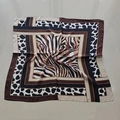 Square silk scarf with brown zebra and leopard animal prints and golden chain design - Coffee Leopard Print Small Square Scarf / 65