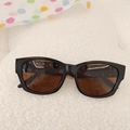 Classic kids square sunglasses featuring glossy black frames and amber tinted lenses - Dark Brown