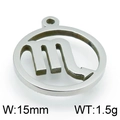 Silver stainless steel Scorpio zodiac round hollow pendant accessory with dimensions 15mm 1.5g - Steel Scorpio