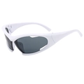 Y2K futuristic white wraparound sports sunglasses with dark lenses for men and women - White Frame Dark Grey Lens