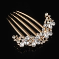 Elegant gold alloy hair comb with white crystal flower design for bridal wedding hairstyles - White