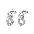 Elegant S925 sterling silver interlocking link earrings with sparkling cubic zirconia - Silver Double Chain Link Rhinestone Dangle (SE358-P)