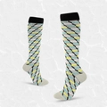 Knee-high compression socks with geometric pattern in black, grey, yellow and teal - S/M / Grey Color Grain (Geometric Stripes)