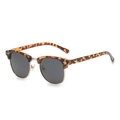 Klassische Clubmaster Sonnenbrille in Schildpatt-Optik mit Goldrand und grauen Gläsern - Leopardenmuster Gold Rahmen Grau Gläser Polarisiert C28
