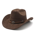 Cappello da cowboy in pelle scamosciata marrone scuro con borchie argentate e tesa larga - M / Camoscio / Marrone