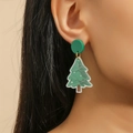Christmas tree shaped acrylic drop earrings in forest green with star patterns - Green Acrylic Christmas Tree Style