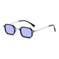 Retro zeshoekige zonnebril met paarse glazen en zilveren metalen montuur - Zwart Zilver Frame Blauwe Lenzen