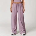 Pantalones casuales de mujer de talle alto y pierna ancha en lila con cordón ajustable - S / Púrpura incienso