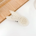 Waterdrop-shaped woven pearl hair clip with metal base on a minimalist background - Large Rabbit Pearl Woven Clip