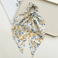 Detail of floral chiffon hair scrunchie with long ribbon on a minimalist tray - White (Style E)